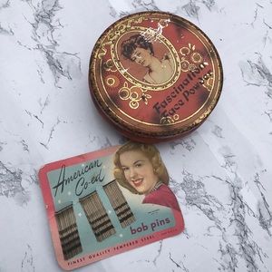 Antique Makeup Tin and Bobby Pins